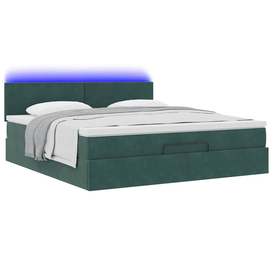 Ottoman bed met matras en LED's 180x200 cm fluweel donkergroen
