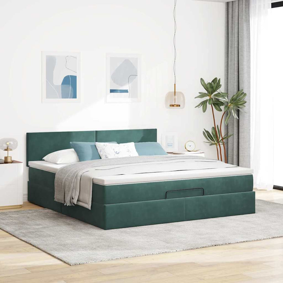 Ottoman bed met matras en LED's 180x200 cm fluweel donkergroen