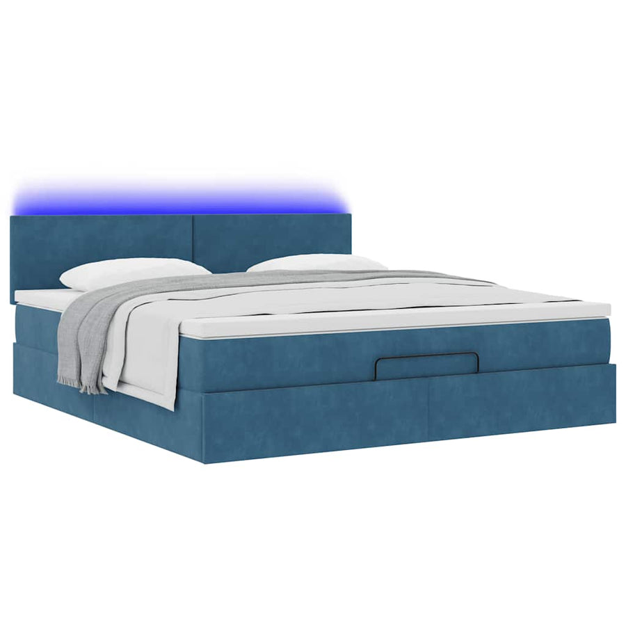 Ottoman bed met matras en LED's 180x200 cm fluweel donkerblauw