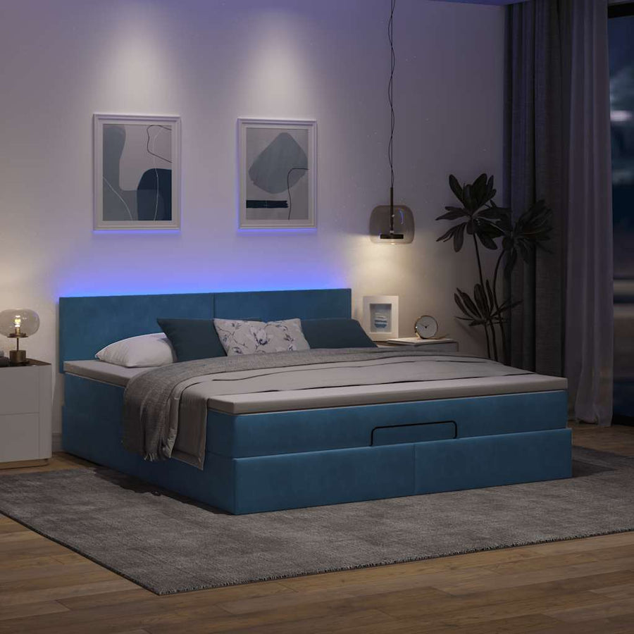 Ottoman bed met matras en LED's 180x200 cm fluweel donkerblauw