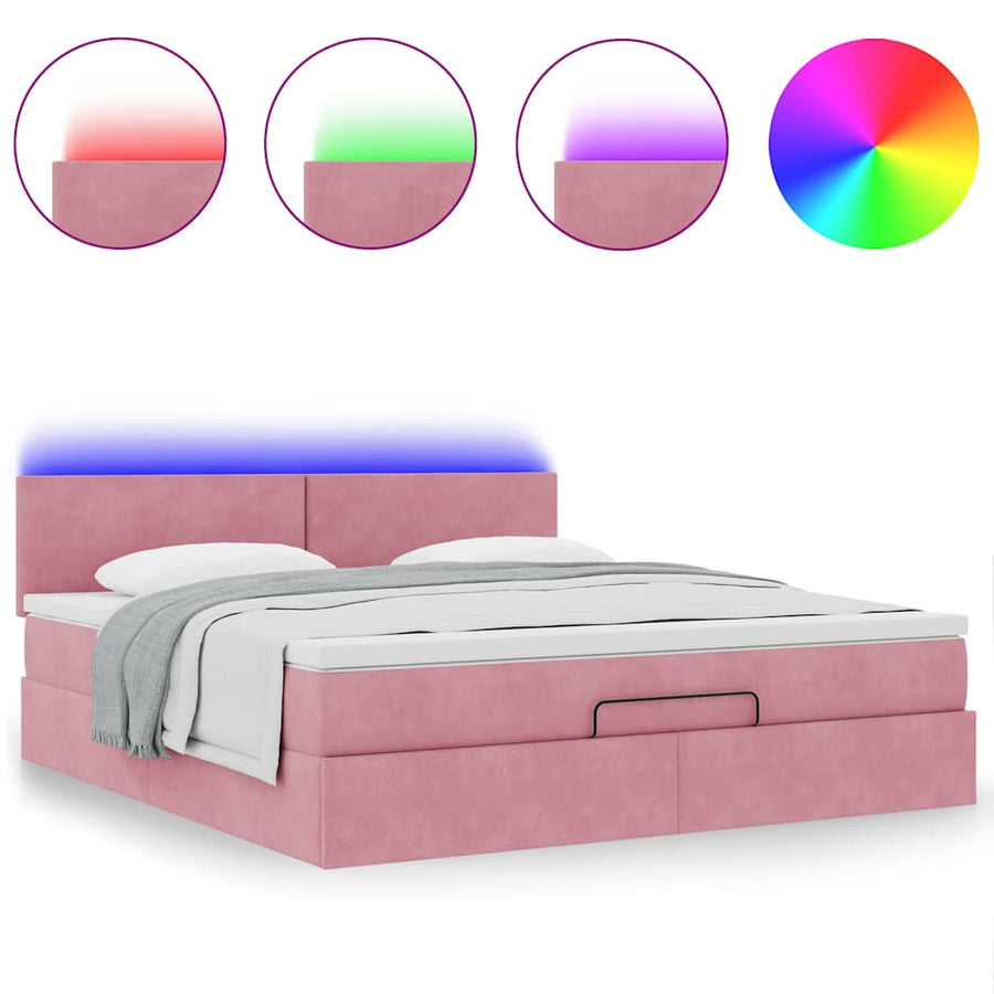 Ottoman bed met matras en LED's 180x200 cm fluweel roze