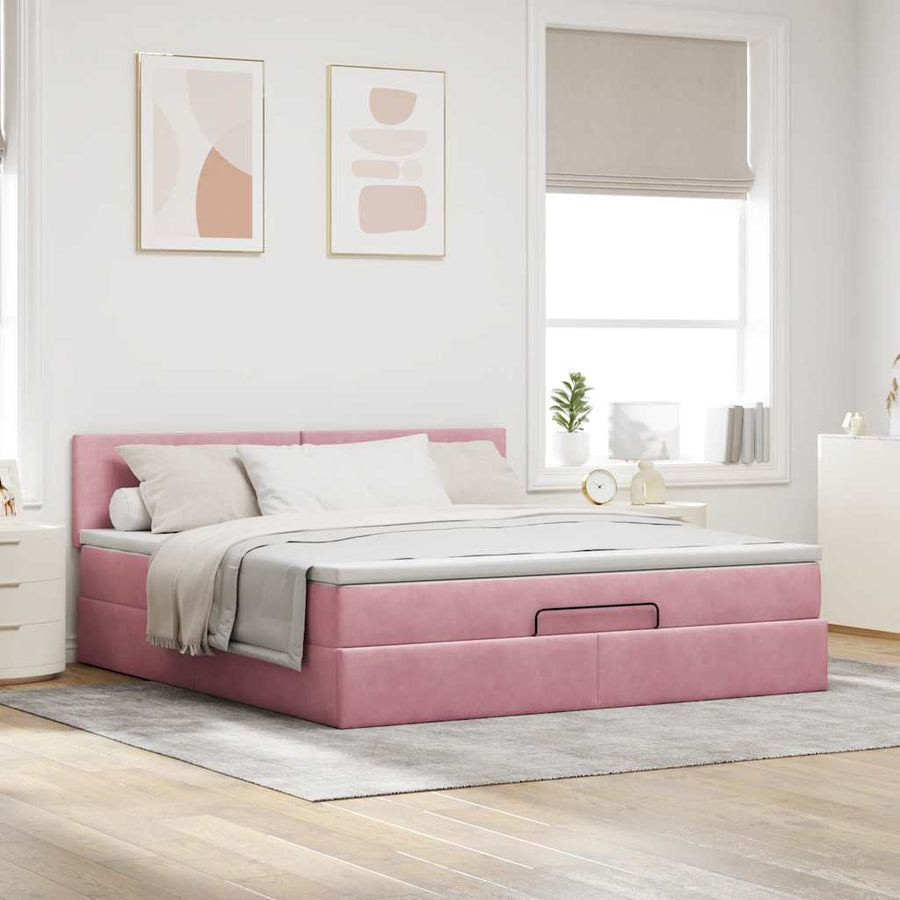 Ottoman bed met matras en LED's 180x200 cm fluweel roze