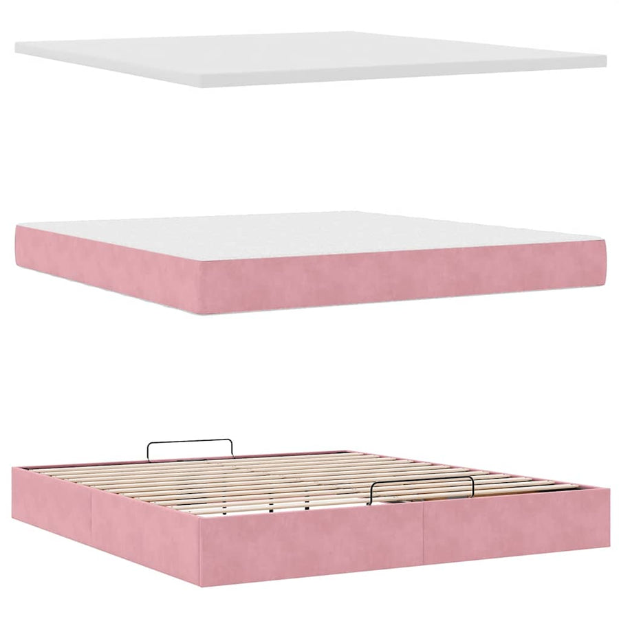 Ottoman bed met matras en LED's 180x200 cm fluweel roze