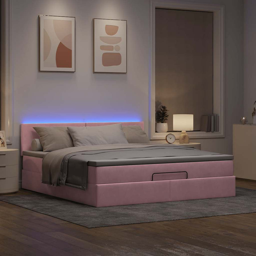Ottoman bed met matras en LED's 180x200 cm fluweel roze
