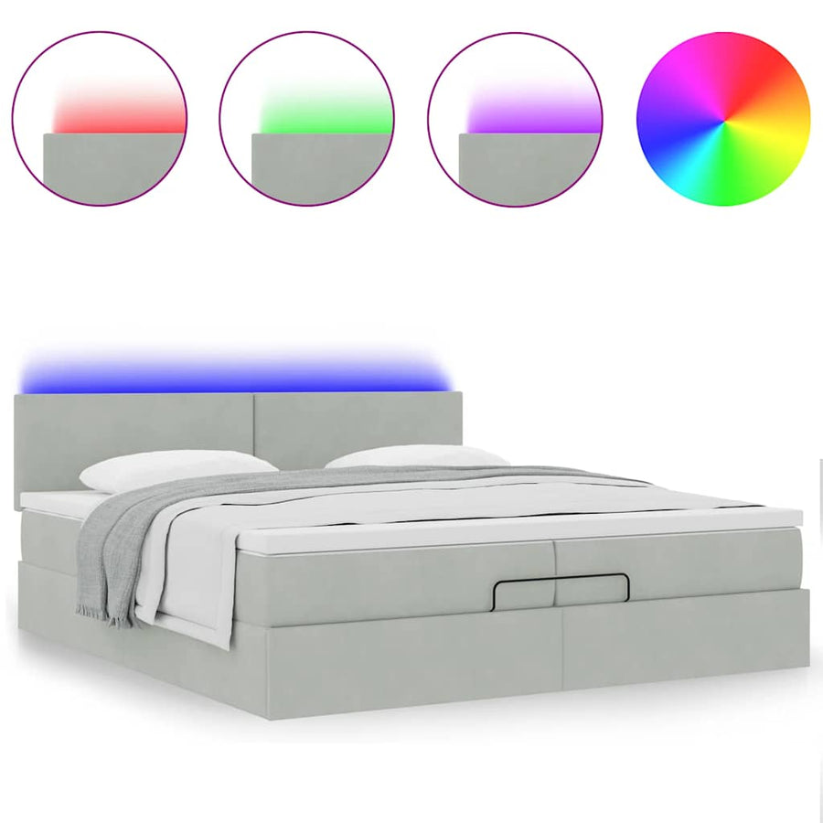 Ottoman bed met matrassen en LED's 200x200cm fluweel lichtgrijs