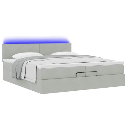 Ottoman bed met matrassen en LED's 200x200cm fluweel lichtgrijs