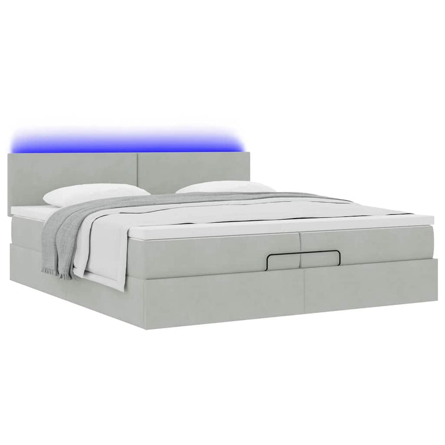 Ottoman bed met matrassen en LED's 200x200cm fluweel lichtgrijs
