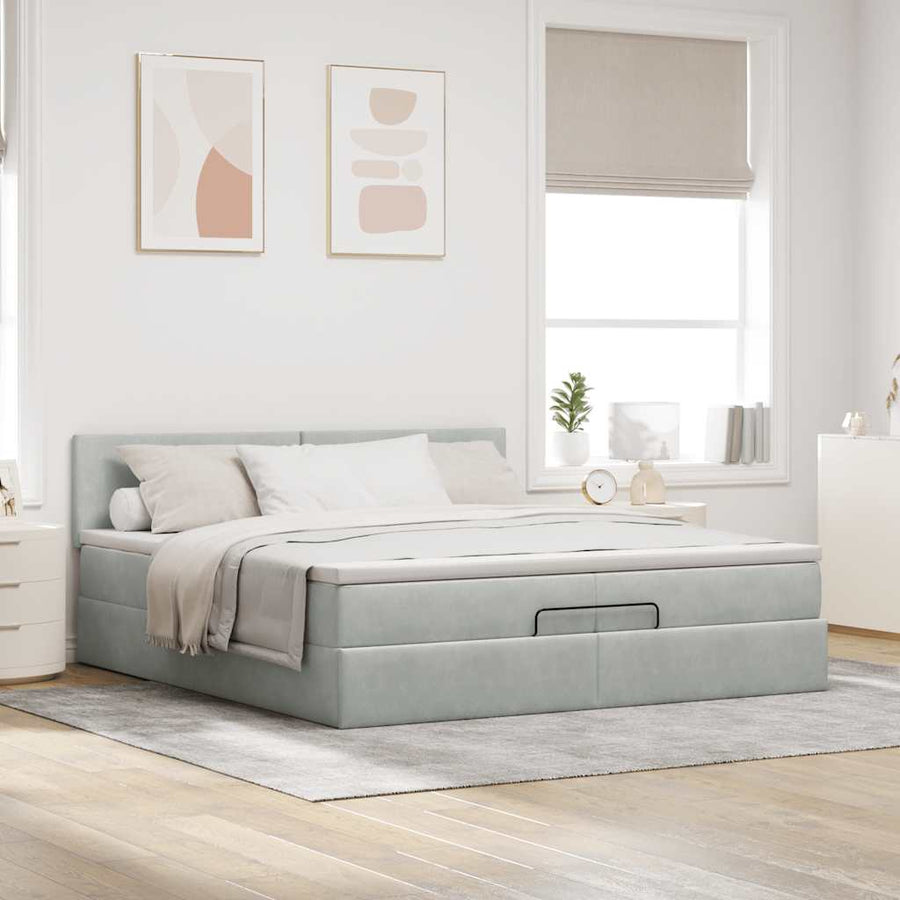 Ottoman bed met matrassen en LED's 200x200cm fluweel lichtgrijs