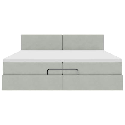 Ottoman bed met matrassen en LED's 200x200cm fluweel lichtgrijs