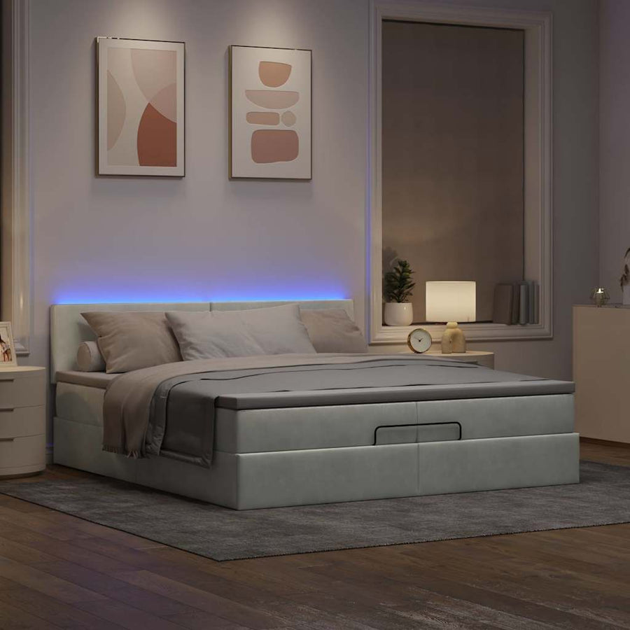 Ottoman bed met matrassen en LED's 200x200cm fluweel lichtgrijs