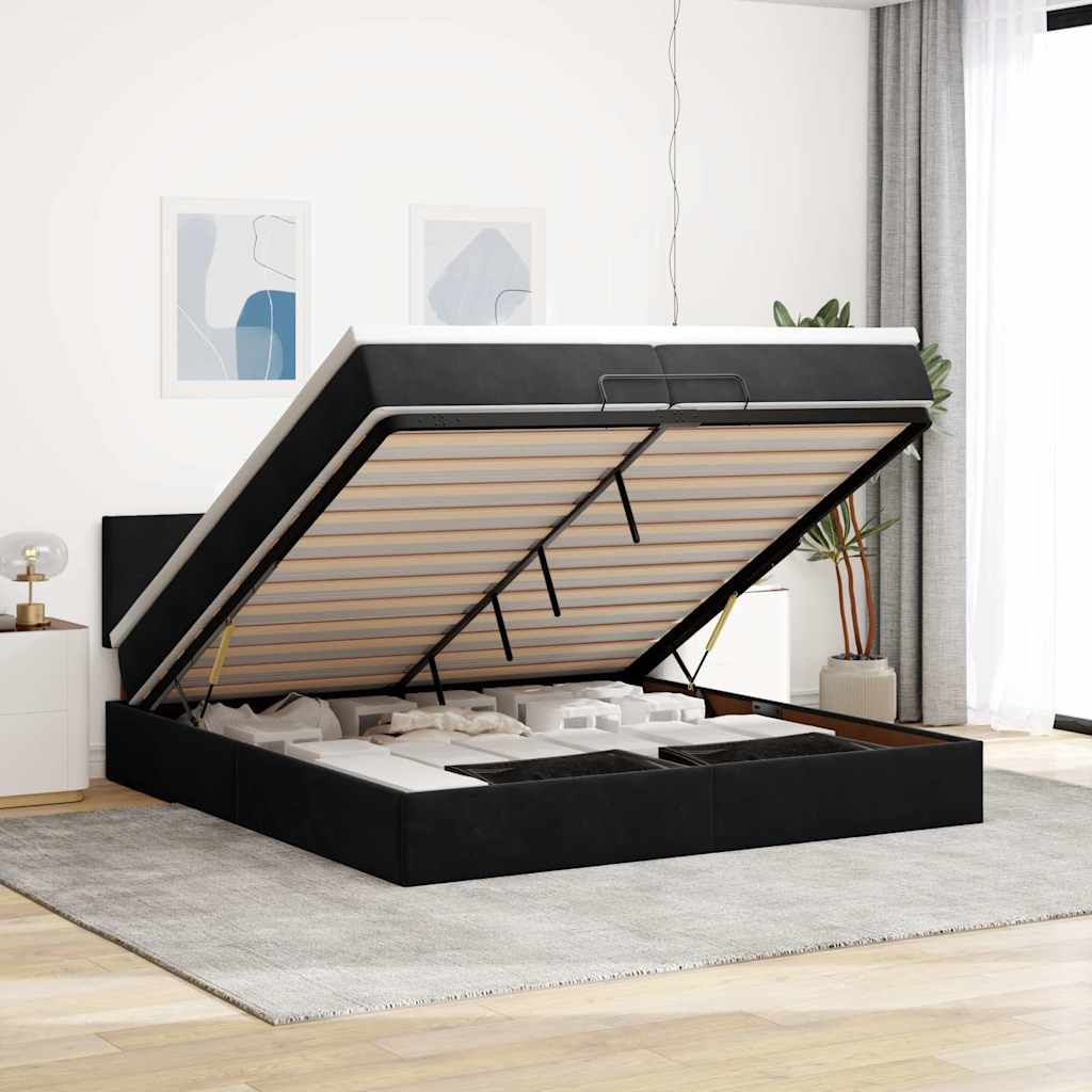 Ottoman bed met matrassen en LED's 200x200cm fluweel zwart