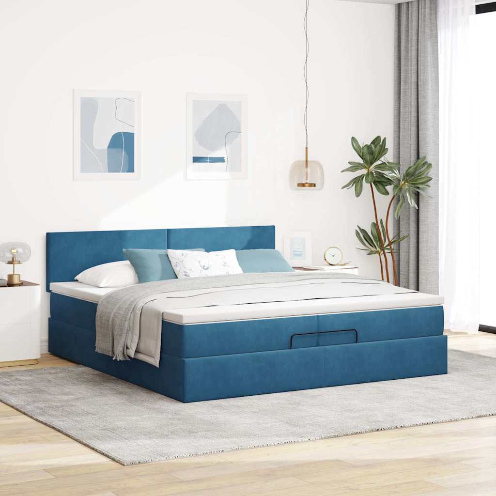 Bed Poef Met Matrassen En Leds Fluweel 200 x 200 cm Donkerblauw