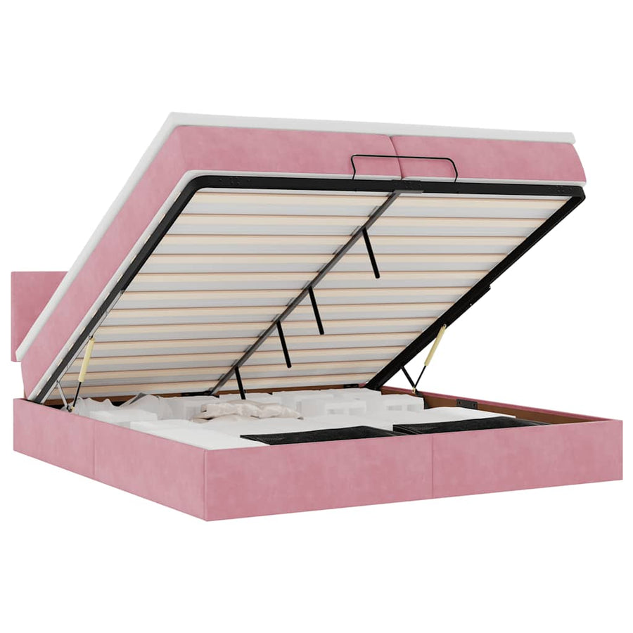 Ottoman bed met matrassen en LED's 200x200cm fluweel roze