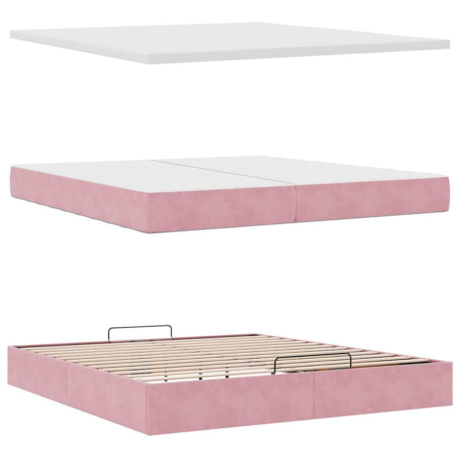 Ottoman bed met matrassen en LED's 200x200cm fluweel roze