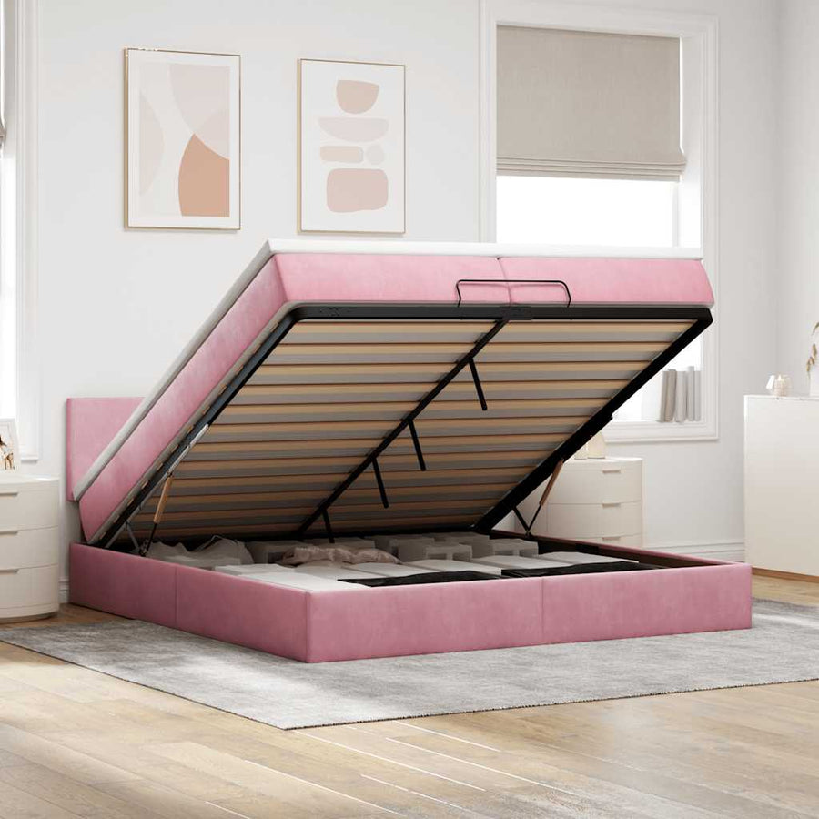 Ottoman bed met matrassen en LED's 200x200cm fluweel roze