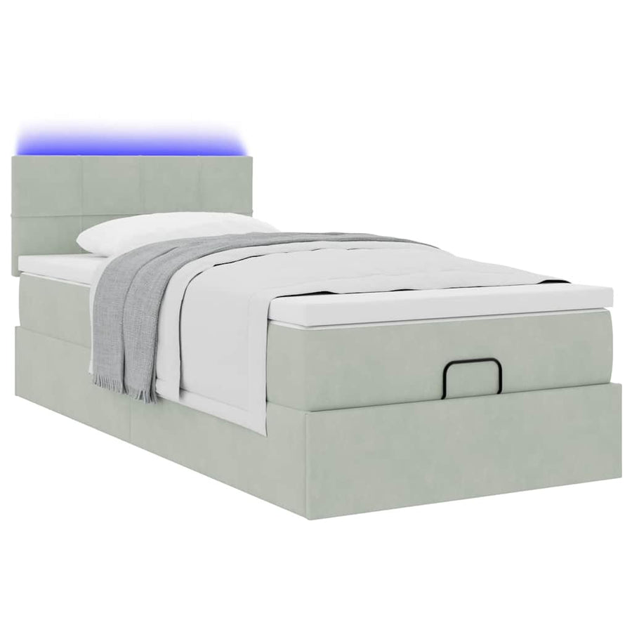 Ottoman bed met matras en LED's 80x200cm fluweel lichtgrijs