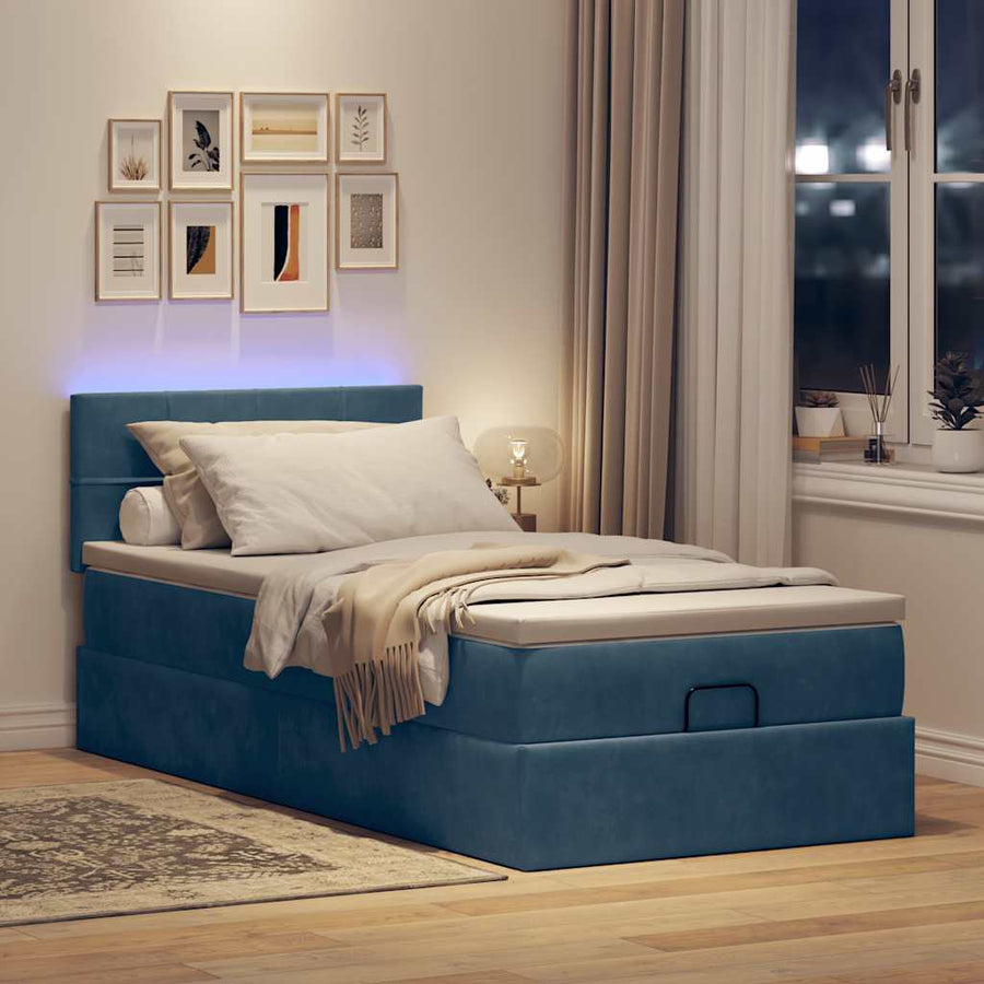 Ottoman bed met matras en LED's 80x200cm fluweel donkerblauw