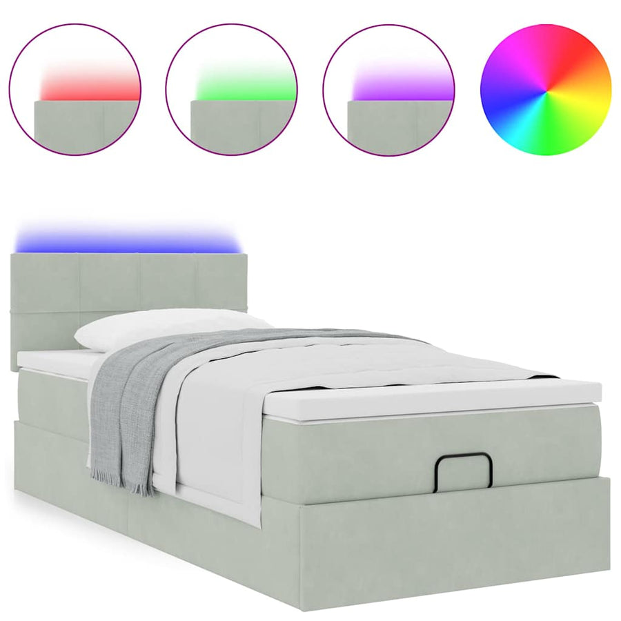 Ottoman bed met matras en LED's 90x190cm fluweel lichtgrijs