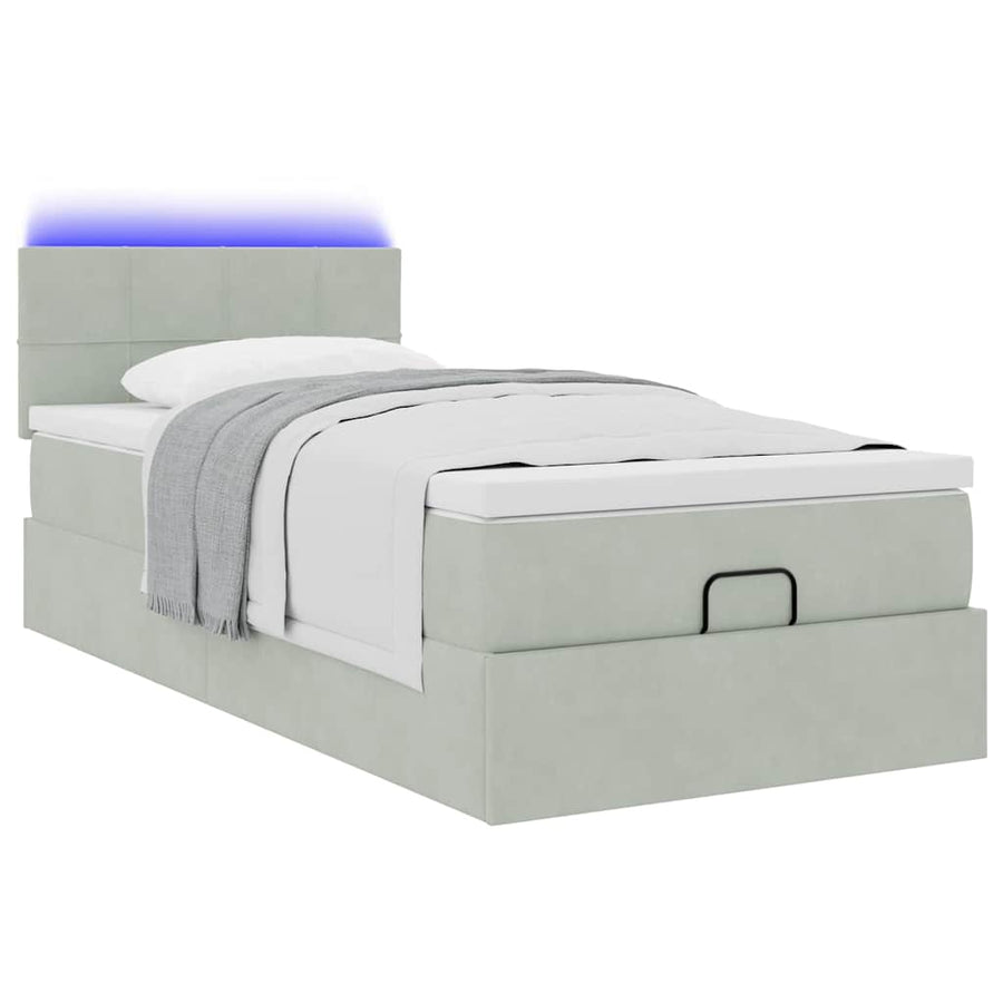 Ottoman bed met matras en LED's 90x190cm fluweel lichtgrijs