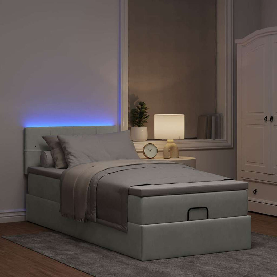 Ottoman bed met matras en LED's 90x190cm fluweel lichtgrijs