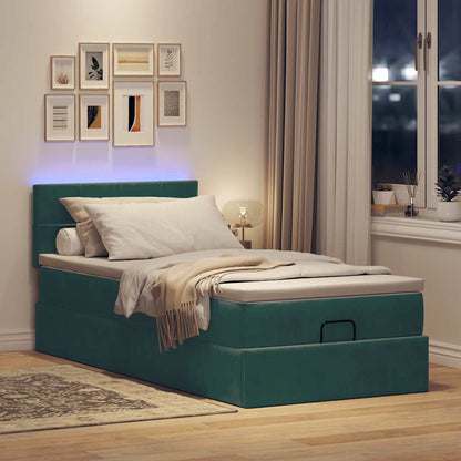 Ottoman bed met matras en LED's 90x190cm fluweel donkergroen