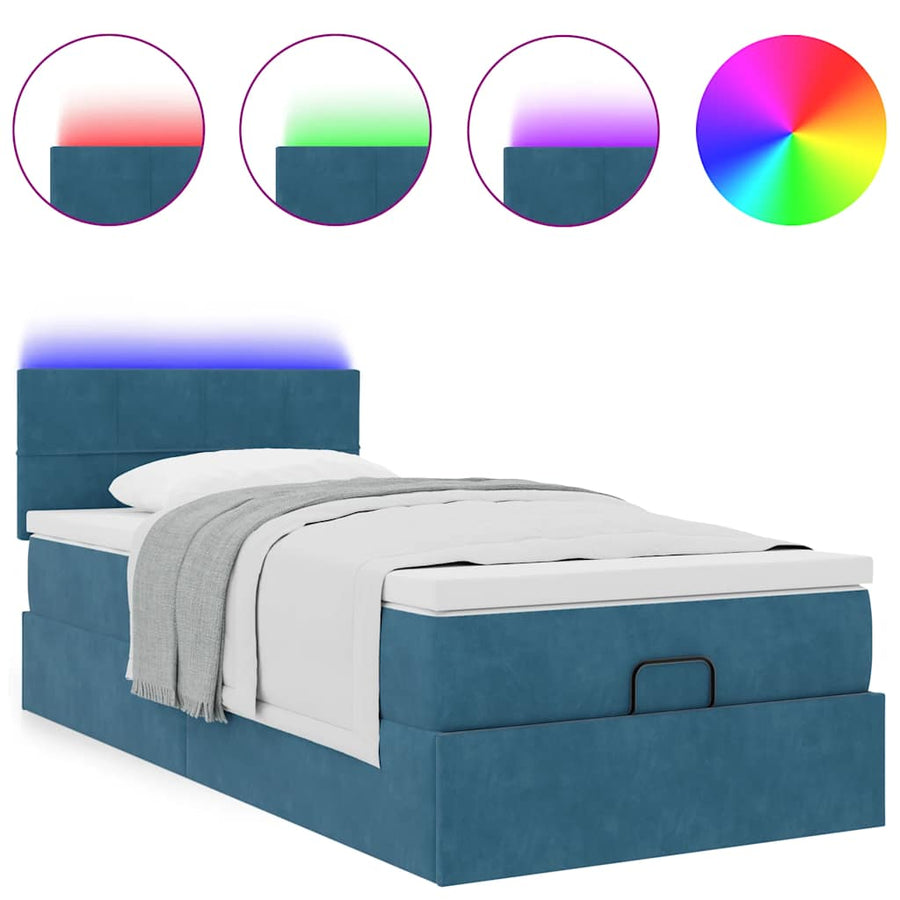 Ottoman bed met matras en LED's 90x190cm fluweel donkerblauw