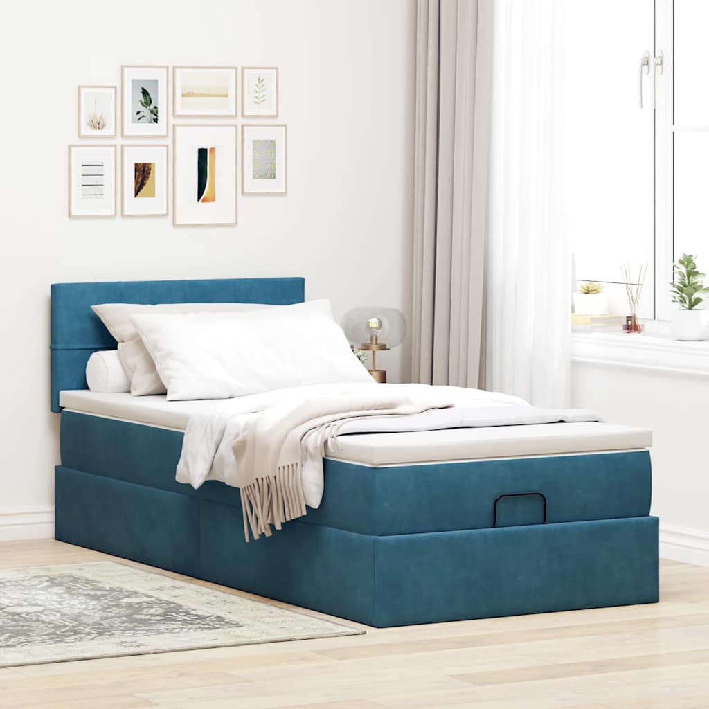 Ottoman bed met matras en LED's 90x190cm fluweel donkerblauw