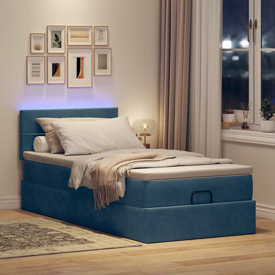 Ottoman bed met matras en LED's 90x190cm fluweel donkerblauw