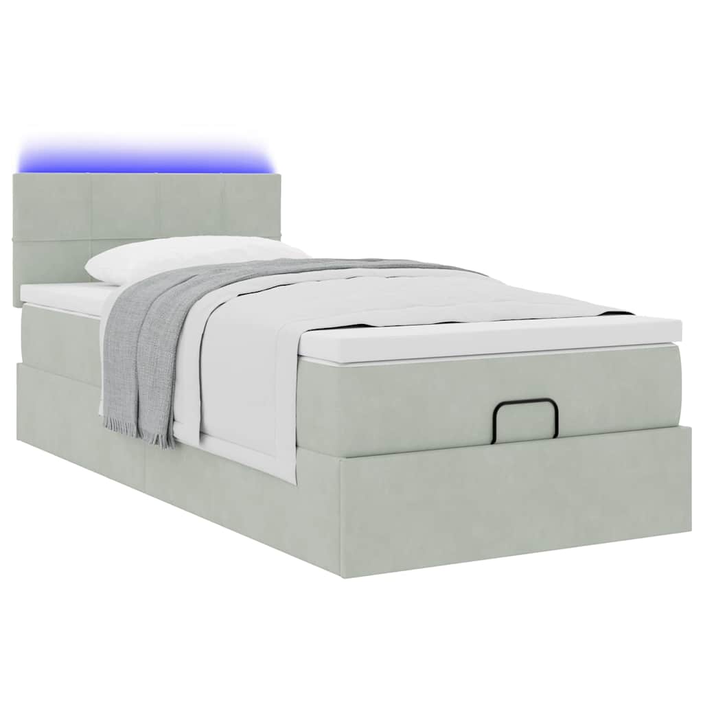 Ottoman bed met matras en LED's 90x200cm fluweel lichtgrijs