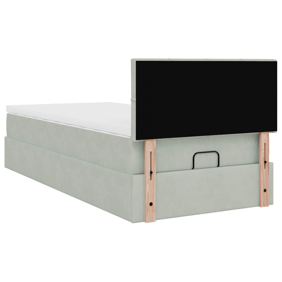 Ottoman bed met matras en LED's 90x200cm fluweel lichtgrijs