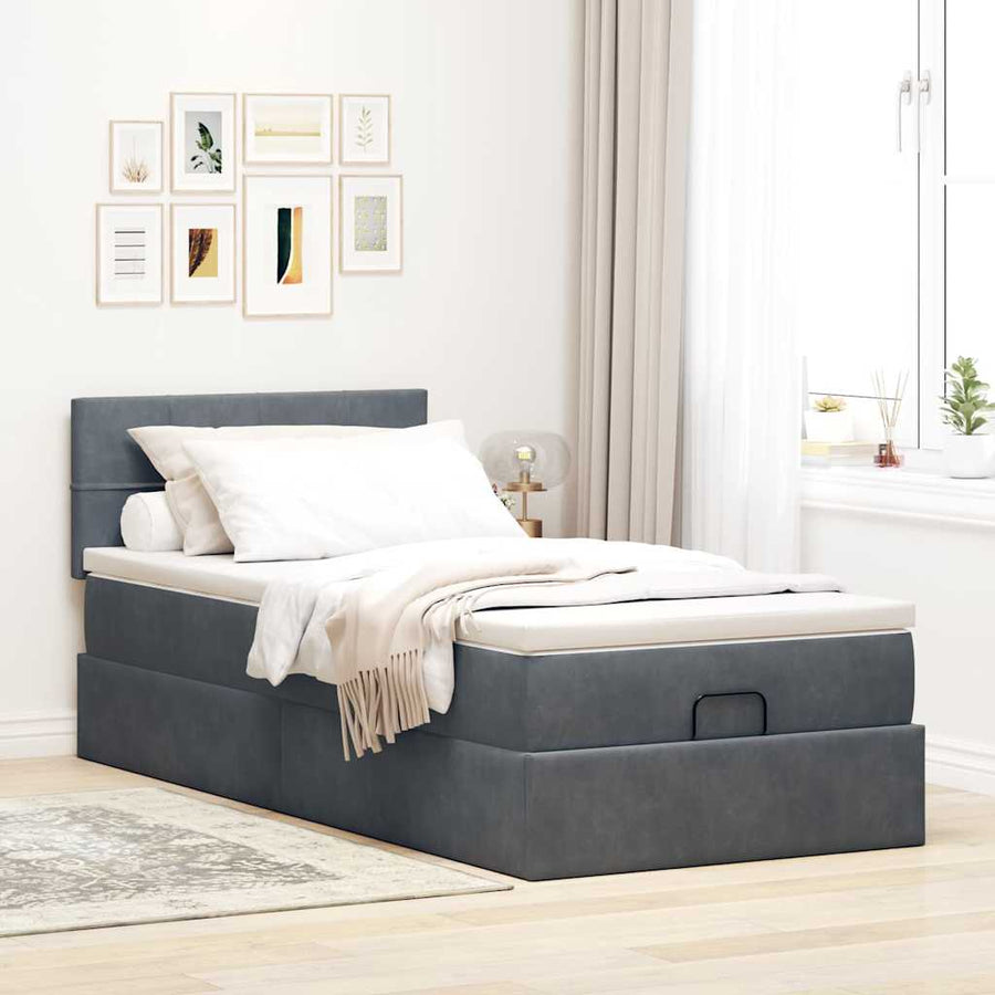 Ottoman bed met matras en LED's 90x200cm fluweel donkergrijs
