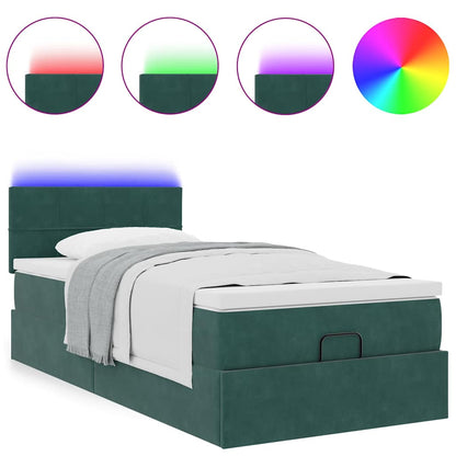 Ottoman bed met matras en LED's 90x200cm fluweel donkergroen