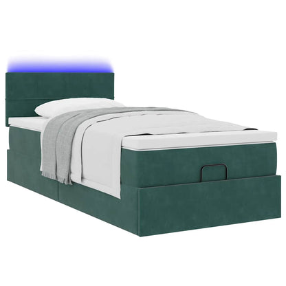 Ottoman bed met matras en LED's 90x200cm fluweel donkergroen