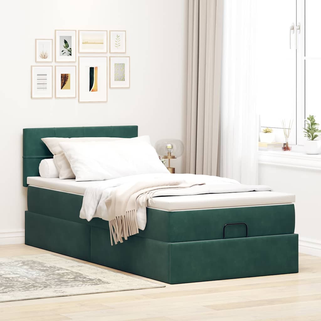 Ottoman bed met matras en LED's 90x200cm fluweel donkergroen