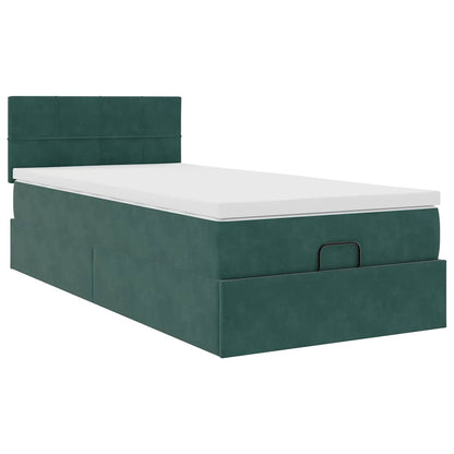 Ottoman bed met matras en LED's 90x200cm fluweel donkergroen