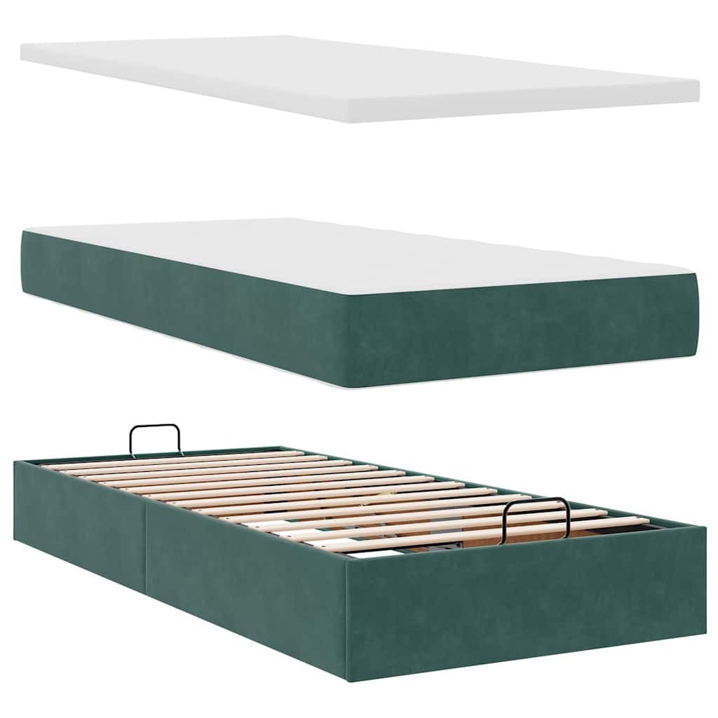 Ottoman bed met matras en LED's 90x200cm fluweel donkergroen