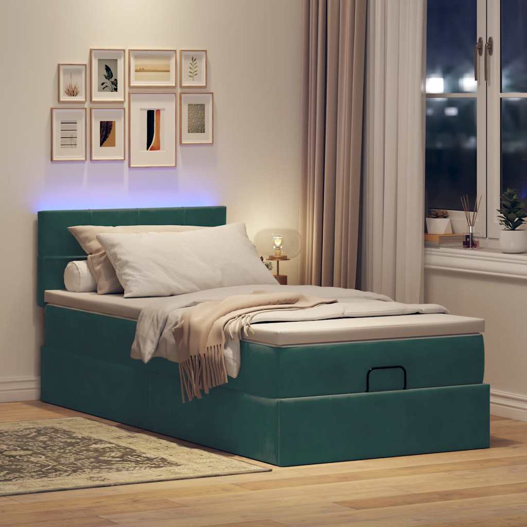 Ottoman bed met matras en LED's 90x200cm fluweel donkergroen