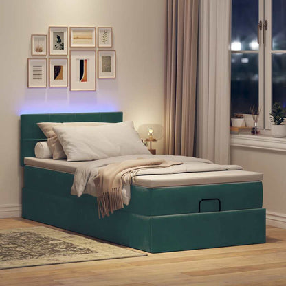 Ottoman bed met matras en LED's 90x200cm fluweel donkergroen