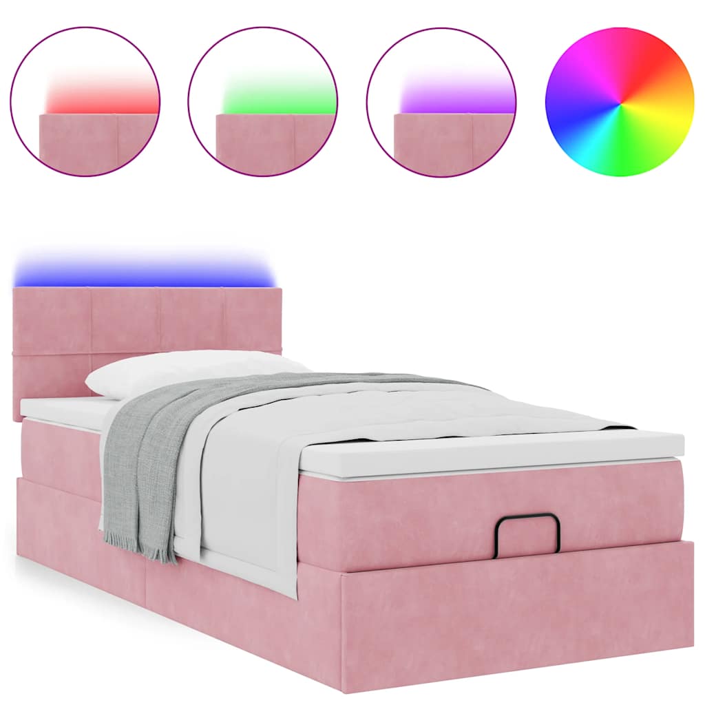 Ottoman bed met matras en LED's 90x200cm fluweel roze