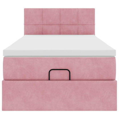 Ottoman bed met matras en LED's 90x200cm fluweel roze
