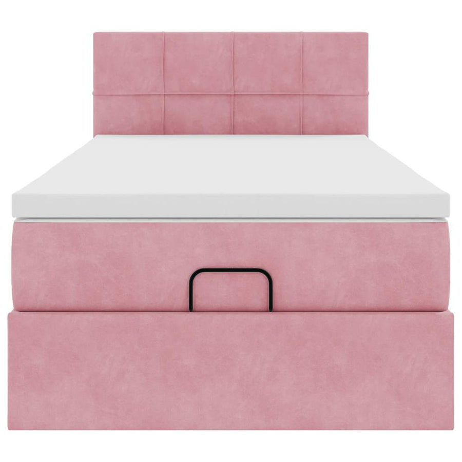 Ottoman bed met matras en LED's 90x200cm fluweel roze