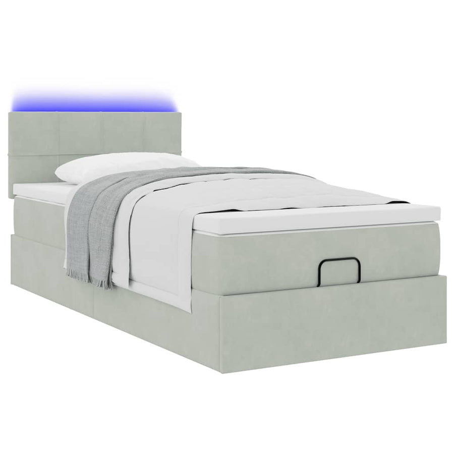 Ottoman bed met matras en LED's 100x200 cm fluweel lichtgrijs