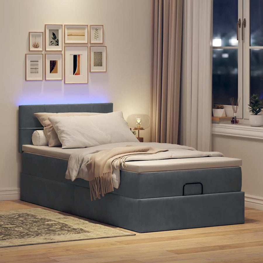 Ottoman bed met matras en LED's 100x200 cm fluweel donkergrijs