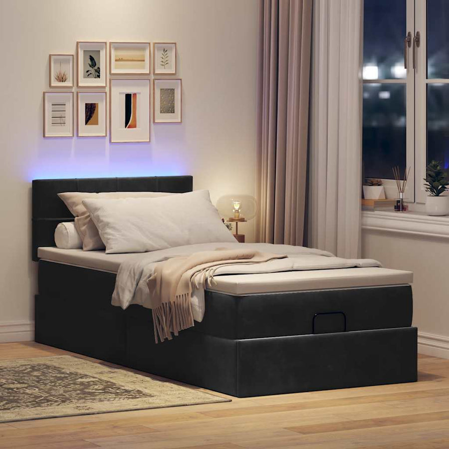 Ottoman bed met matras en LED's 100x200 cm fluweel zwart