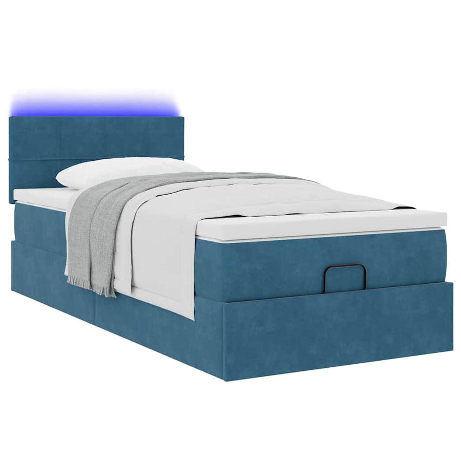 Ottoman bed met matras en LED's 100x200 cm fluweel donkerblauw