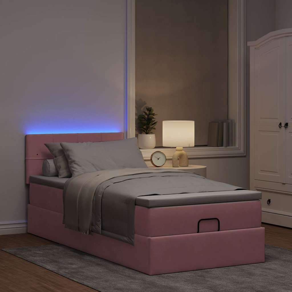 Ottoman bed met matras en LED's 100x200 cm fluweel roze