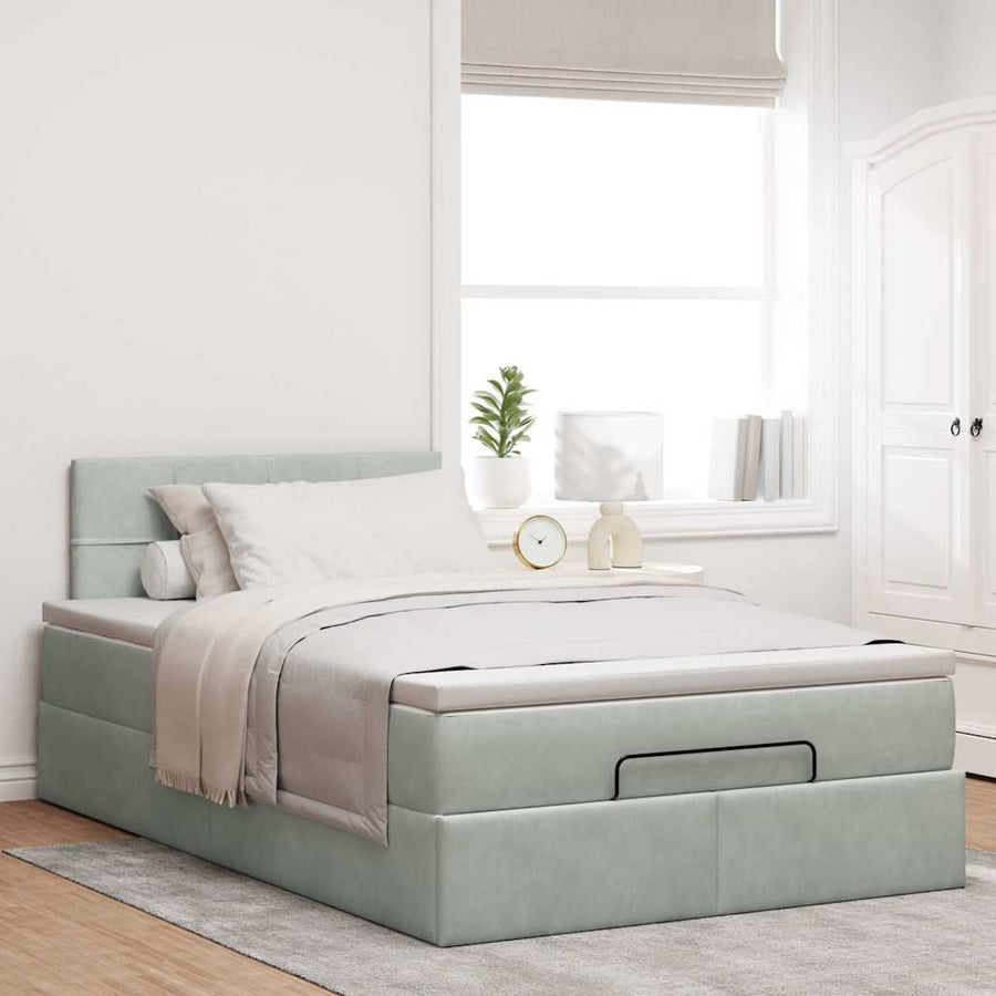 Ottoman bed met matras en LED's 120x190 cm fluweel lichtgrijs