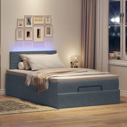 Bed pouffe with mattress and LEDs 120x190 cm velvet dark grey
