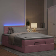Bed ottoman with mattress and LEDs 120x190 cm velvet pink