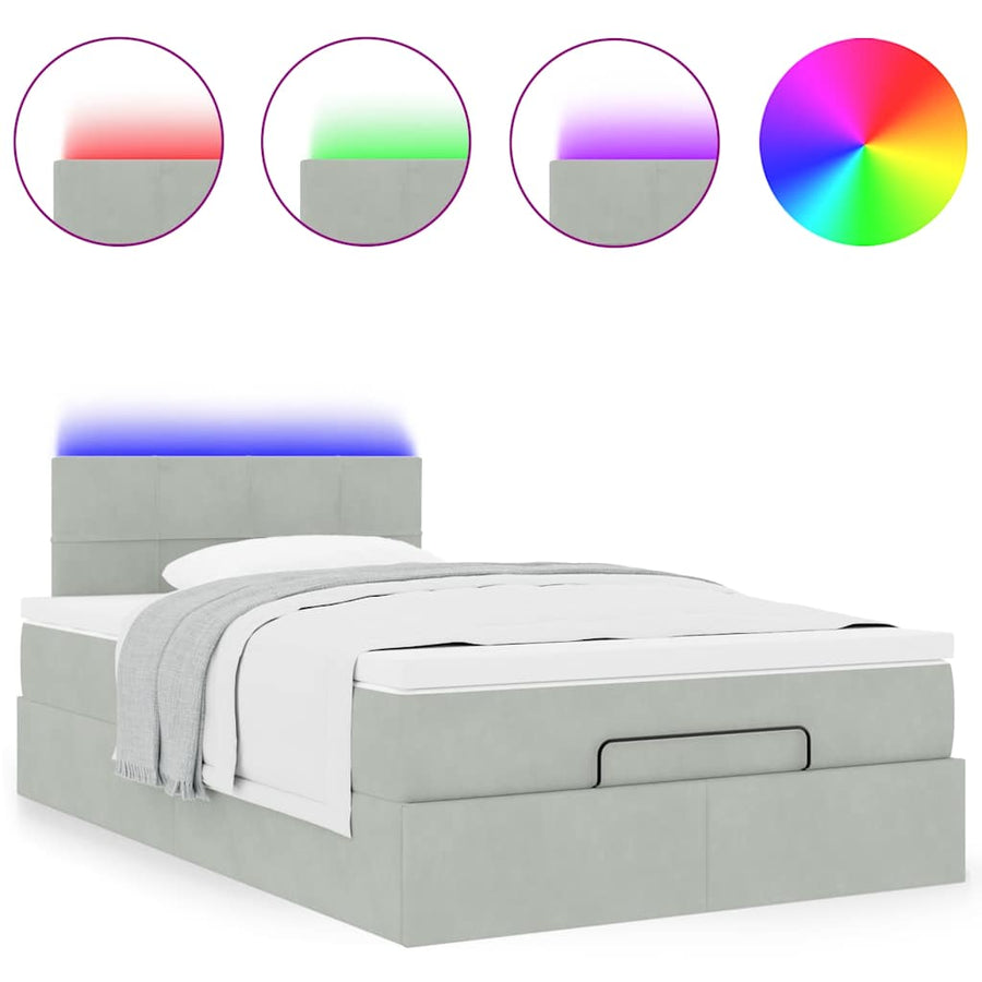 Ottoman bed met matras en LED's 120x200 cm fluweel lichtgrijs